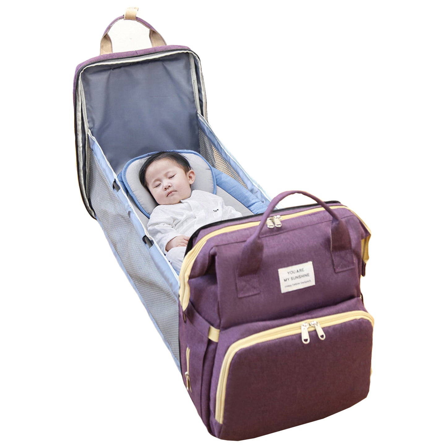 Fashionable Mommy Bag Folding Baby Bed with Insulated Pocket