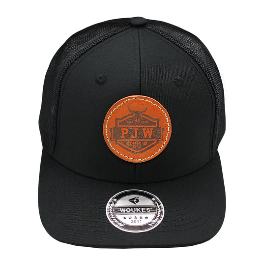 black leather patch hat circle