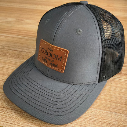 groom leather patch dark gray black hat 3