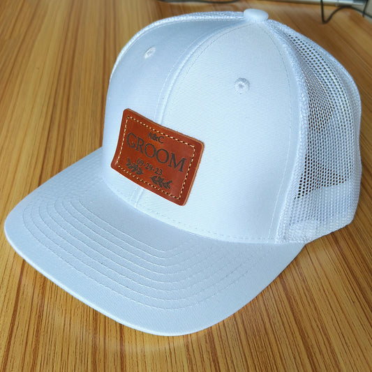 groom leather patch white white hat 1