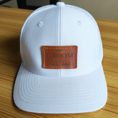 groom leather patch white white hat 2