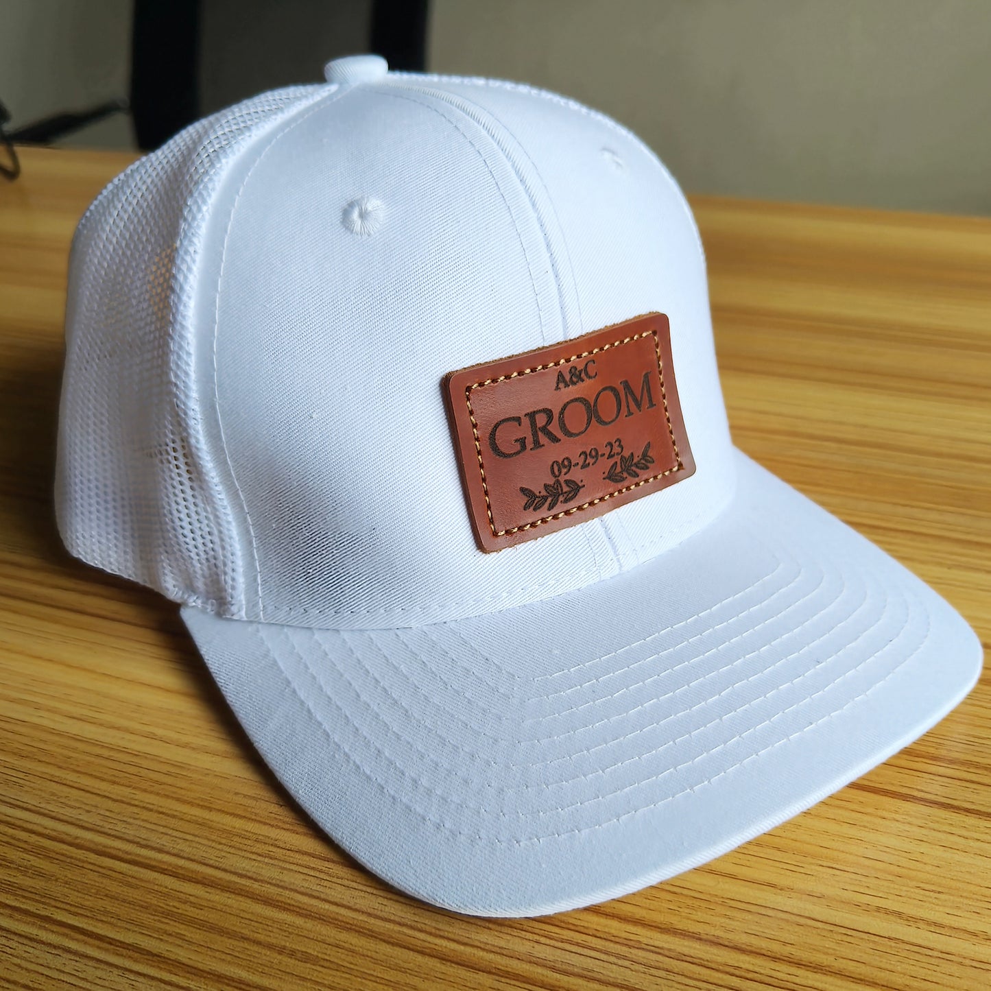 groom leather patch white white hat 3